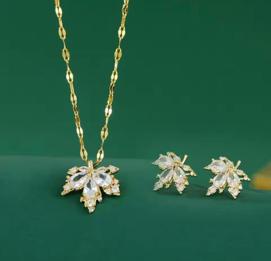 Set di gioielli in foglia d'acero celeste 2025 Regalo di Natale Ipoallergenico titanio acciaio rame lega collana orecchini